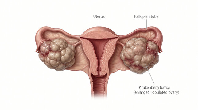 Female Pelvic Anatomy with Krukenberg Tumor Ovaries