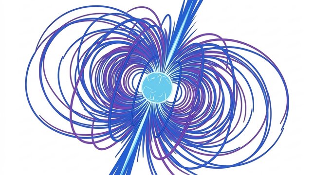 Electromagnetic Field Lines Surrounding a Pulsating Celestial Star Object &ndash; Space Science Illustration