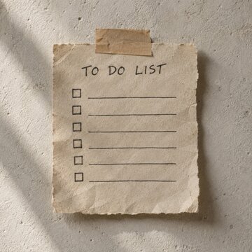 Vintage to-do list on paper pinned to wall with empty checkboxes for planning and organization
