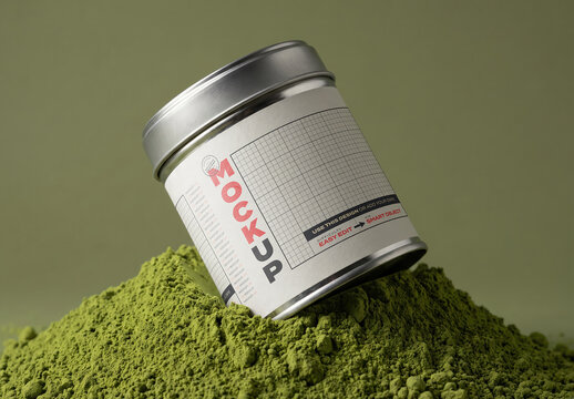 Can Packaging Label Mockup on Matcha Powder