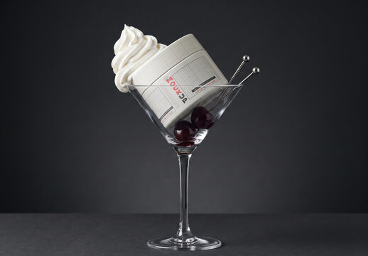 Cosmetic Container inside Martini Glass Surreal Branding Design Mockup