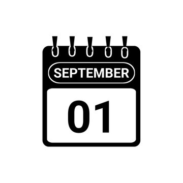 September 01 calendar icon - September first date symbol black and white minimalist calendar design. 