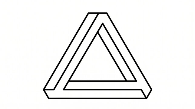 Impossible triangle optical illusion in black and white line art