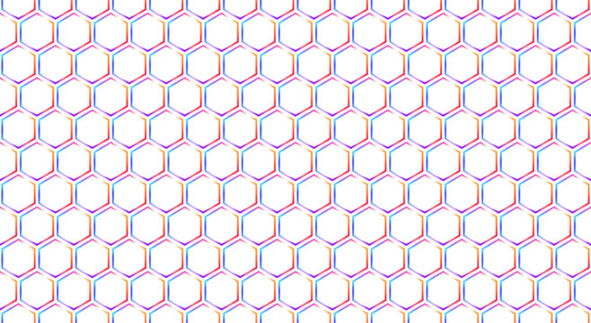 Colorful hexagon background. Multicolor honeycomb grid.