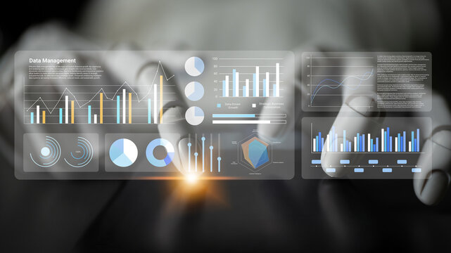 A cutting-edge data management interface featuring vibrant graphs and charts for business analytics and decision-making, embodying the future of technology and innovation. Gantry