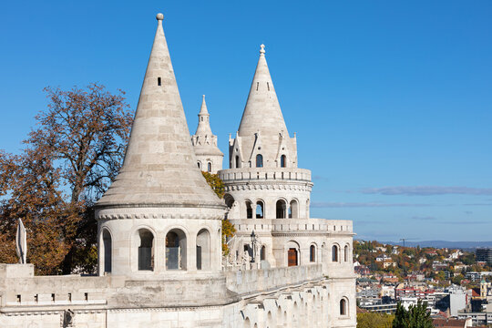 White Stone Towers of Fisherman&rsquo;s Bastion in Budapest, Hungary