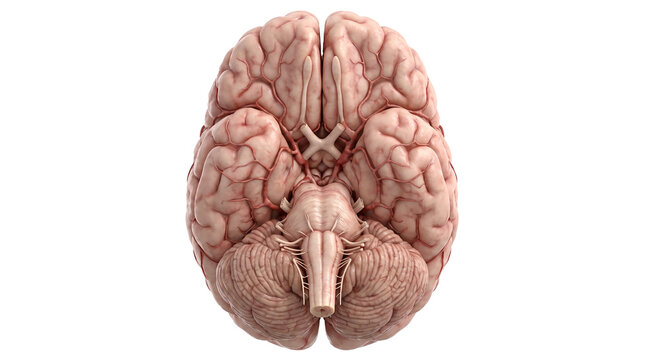 Human Brain Inferior View Showing Brain Base and Cranial Nerves