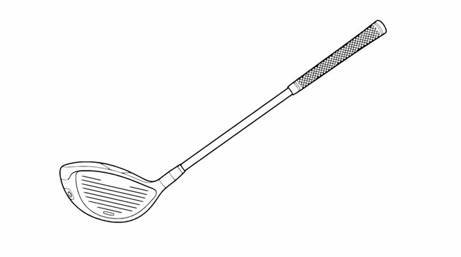 A single golf club driver illustrated as a black and white line art drawing with driver simple illustration