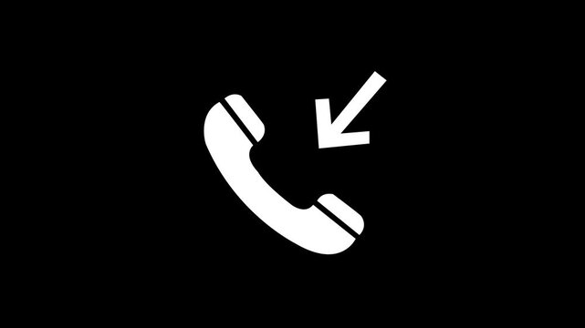 Solid white incoming call handset icon with downward pointing arrow for phone call log and customer service interface