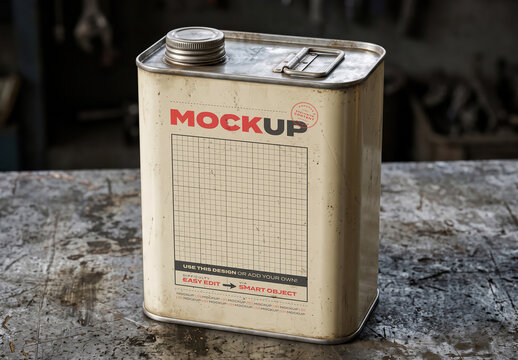 Vintage Metal Utility Can Branding Design Mockup