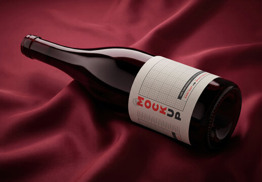 Wine bottle Label Mockup on Red Fabric