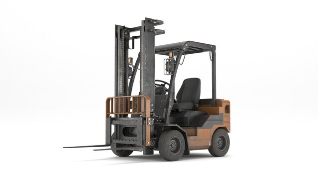 Orange industrial forklift isolated on white background 3d rendering