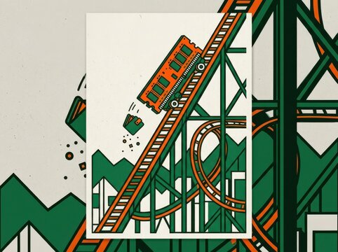 Roller Coaster Vector Illustration with Green and Orange Lines