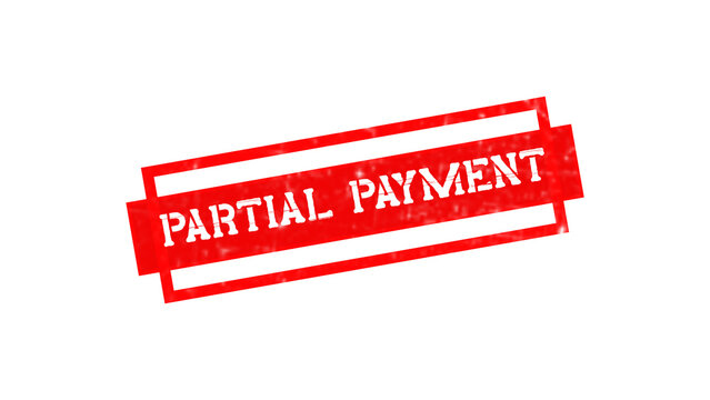 A rectangular red rubber stamp with the text partial payment in white letters on a solid black background, for financial documents isolated on a transparent background