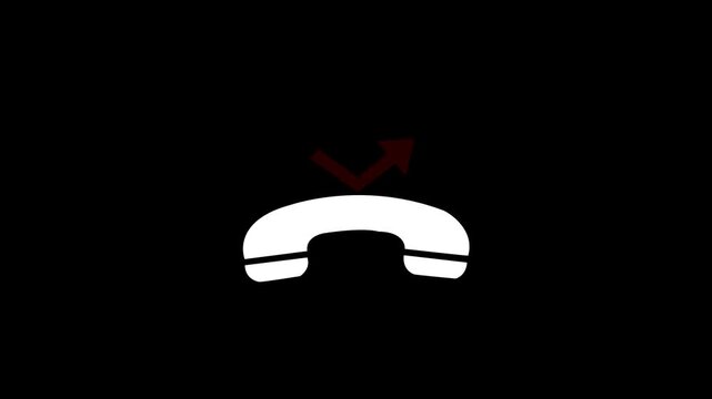 Solid white horizontal telephone handset icon with red bouncing arrow for missed call, call transfer, and call forwarding interface