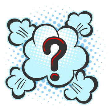 Comic explosion smoke cloud with red question mark
