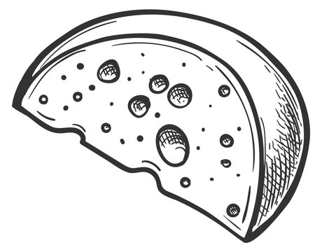 Swiss cheese engraving. Dairy product block drawing