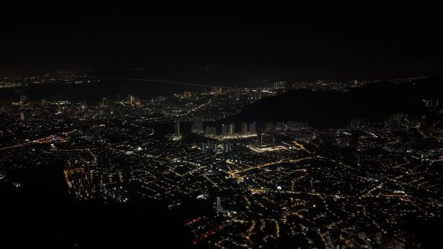 Aerial Night Timelapse Over George Town, Penang, Malaysia