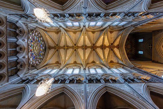 Decorated ceiling interiors of Westminster Abbey, London, UK