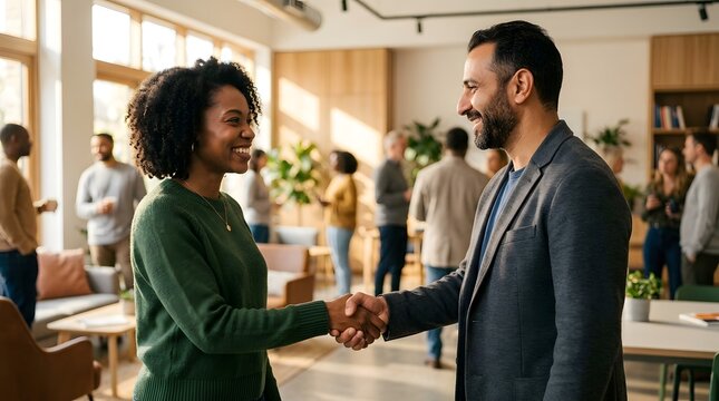 Two people shaking hands after peaceful conflict resolution
