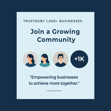 Business Community Social Media Template with Team Avatars and Growth Message