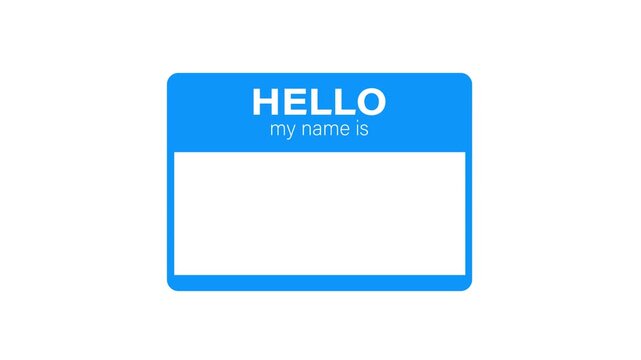 Animated blue hello my name is tag sticker