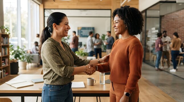 Two people shaking hands after peaceful conflict resolution