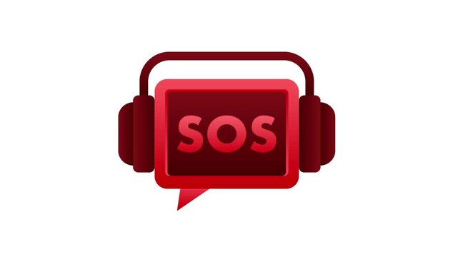 Animated red SOS button with headphones icon