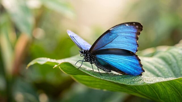 tropical morpho butterfly close up at morning light in tambopata national reserve peru video