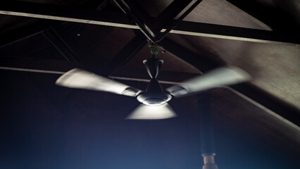 Wooden cooler fan on the roof of a wooden hut © jordieasy