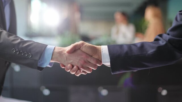 handshake business partners at a meeting	