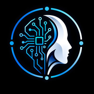 AI Brain Symbol: A stylized representation of artificial intelligence merging human intellect with digital circuitry, depicted within a circular graphic.