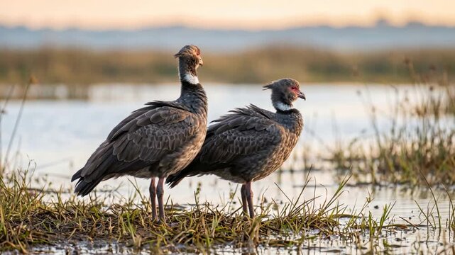 two northern screamers close up at morning light in llanos venezuela video