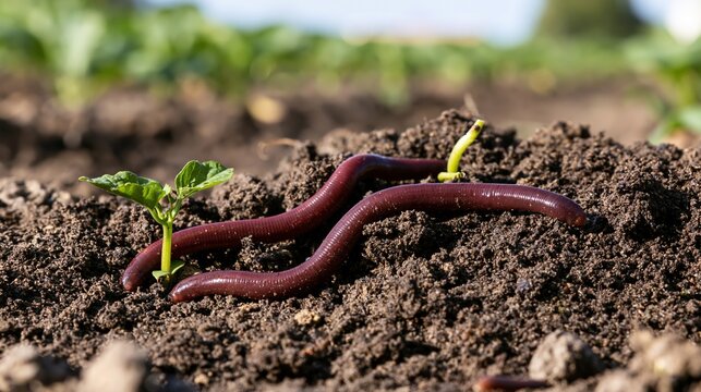 The Earthworms in Rich Soil Nourishing Seedlings and Healthy Garden Growth
