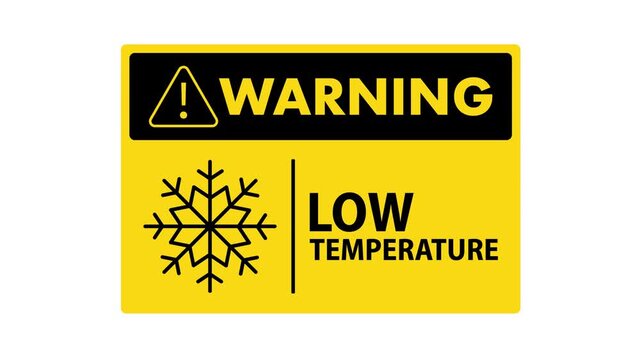 Low temperature warning sign with snowflake animation