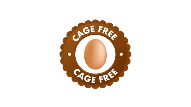 Cage free eggs animated label on white and green background