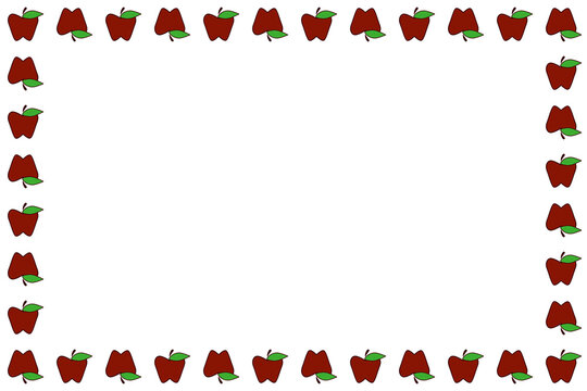 Red apples border frame. Rectangular apples isolated on white background with blank copy space. 