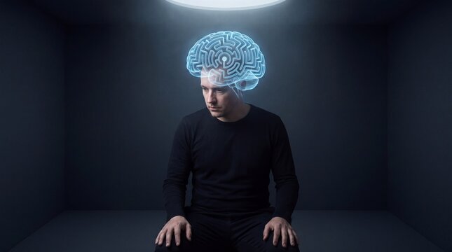 Mental Discipline Concept, A perplexing maze filled with diverse thoughts, symbolizing mental discipline