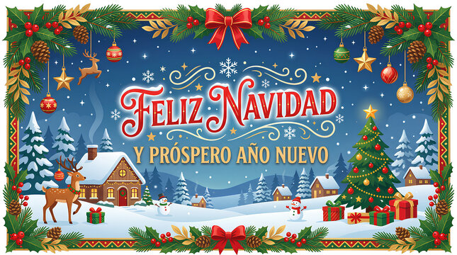 Merry Christmas and Happy New Year Greeting Card with Festive Holiday Design