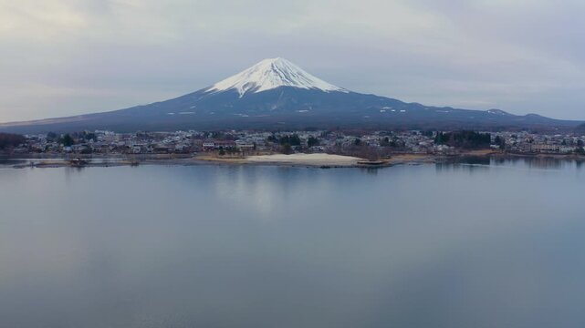 Panoramic View of Mount Fuji Across the Waters of Lake Kawaguchiko