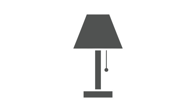 Simple dark grey vector icon of a classic bedside table lamp with a pull chain switch isolated on a plain white background.