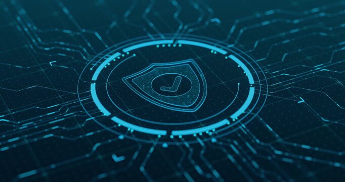 Security and Data Protection Shield With Checkmark on Futuristic Digital Circuits