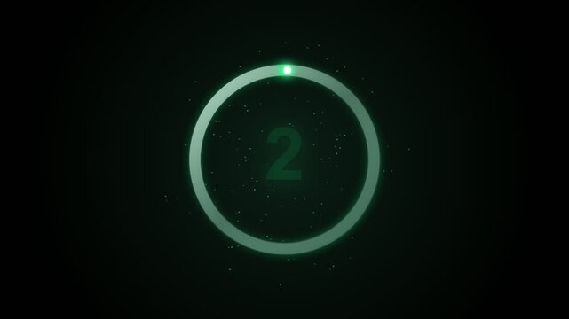 Digital countdown timer with glowing circle animation and particles on dark background clip.
