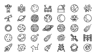 Cosmos Astronaut Hubble Telescope Planet and Space Outline Icons © MDSabbir