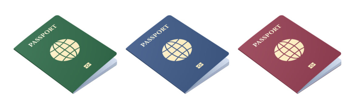 Blue, green and red International Passport Cover with Globe Symbol, Travel and Identification Concept