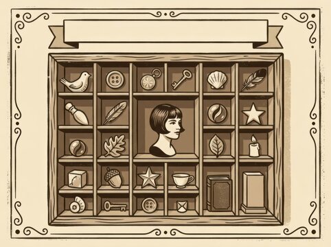 Keepsake Shadowbox with Vintage Portrait and Curated Object Compartments