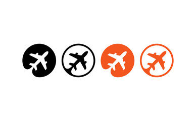 Modern airplane logo icons in black and orange depicting travel and aviation themes © ＰＮＧ・アート