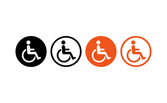 Modern wheelchair accessibility icon set in black and orange vector style