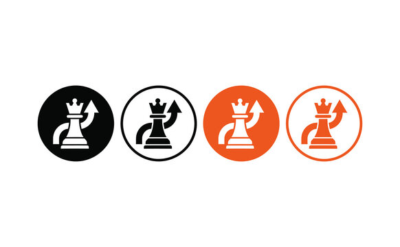 Modern chess queen icons with directional arrows showing growth strategy