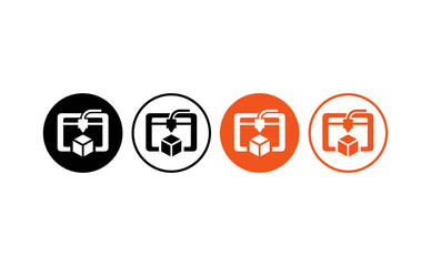 Fototapeta premium Modern three dimensional printer logo icon variations featuring black and orange colors